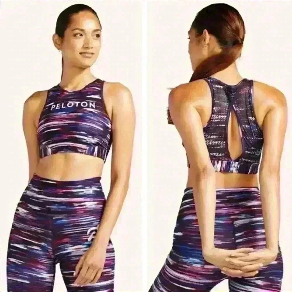 Peloton Women's Purple Striate High-Neck Sports Bra